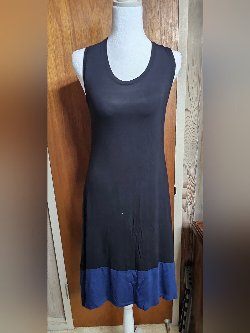 Style & Co. Black Midi Hi Lo Dress with Blue Hem Petite SP NWT